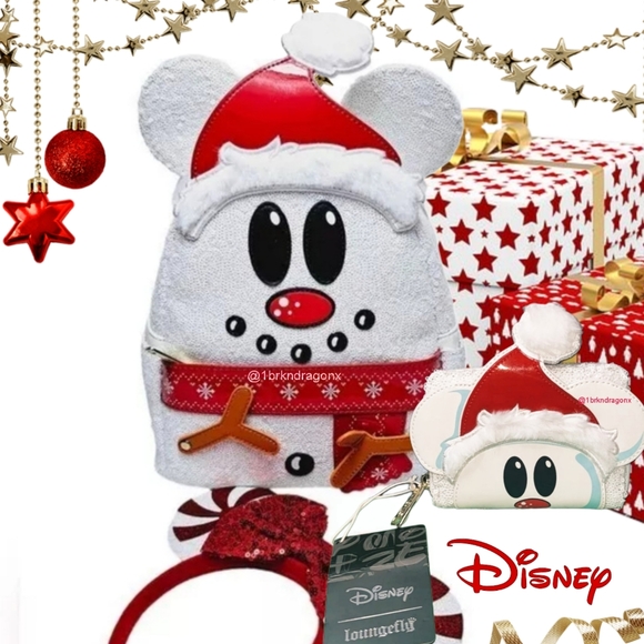 NWT Mickey Mouse Christmas Snowman Backpack Set Ears Wallet Bag Combo Disney - Picture 16 of 16